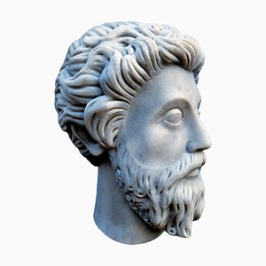Italian Artist, Marcus Aurelius Head, Carrara Marble, 19th Century