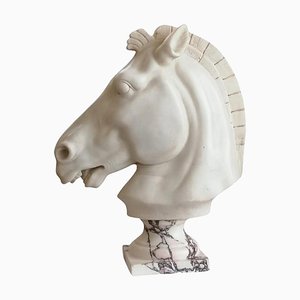 Artista italiano, cabeza de caballo, mármol de Carrara, de principios del siglo XX
