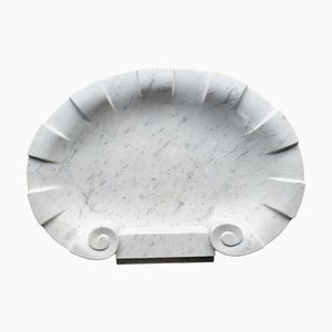 20th Century Grooved Shell White Carrara Marble Sink