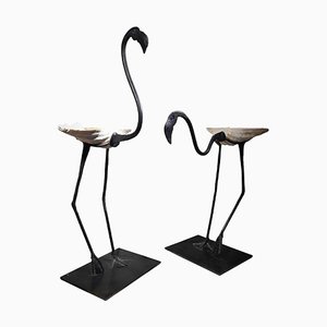 Life Size Flamingo Sculptures in Wrought Iron, 1940s, Set of 2