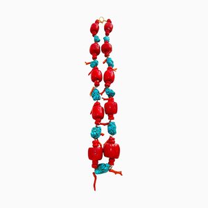 Huge Turquoise and Red Coral Necklace 643 G, 1950