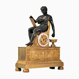 Bedeutende Empire-Uhr aus Bronze mit zwei Patinas Alexander der Große 19. Jh