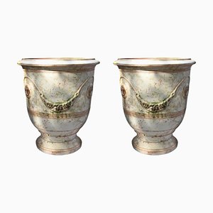 French Majolica Vases, Set of 2