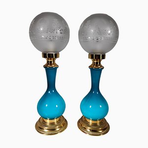 Blue Glass Lamps, 1900, Set of 2