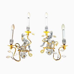French Art Deco Crystal Wall Lights, 1950, Set of 2