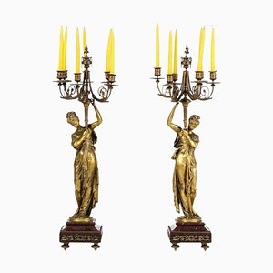 Par de candelabros franceses de cinco luces de Albert-Ernest Carrier-Belleuse, siglo XIX. Juego de 2