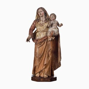 Artiste Italien, Bois, Vierge Baroque à l'Enfant, 17ème Siècle