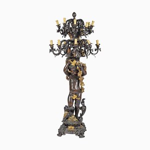 Candelabro grande in bronzo patinato, Italia, fine XIX secolo