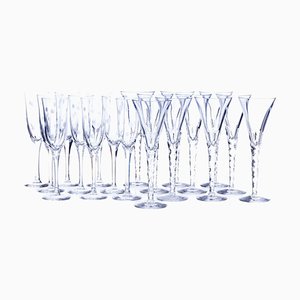 Portuguese Crystal Glasses, Early 20th Century, Set of 19