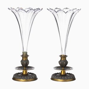 French Flower Vases in Baccarat Crystal, Early 20th Century, Set of 2