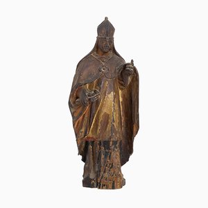 Italienischer Künstler, Heiliger Ambrosius, 17. Jh., Holzskulptur