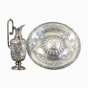 Jarra y cuenco ingleses de plata de lavanda y Gomil, 1878. Juego de 2