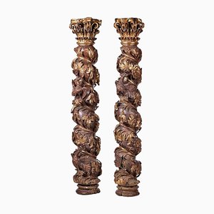 Columnas de espiral españolas, siglo XVII. Juego de 2