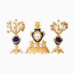 Set di orologi in bronzo dorato e porcellana di Sèvres, Francia, XIX secolo, set di 3