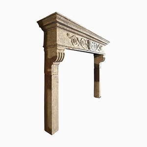 Large Italian Stone Fireplace with Medicean Emblem, Early 20th Century
