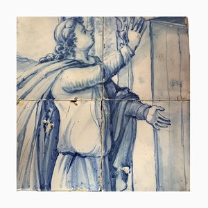 Panel de azulejos portugueses del siglo XVII con decoración de santo