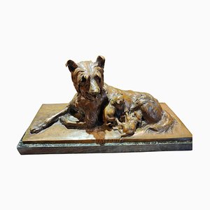 Charles Paillet, Famiglia di cani, inizio XX secolo, Scultura in bronzo