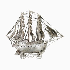 19th Century German Silver Ship Model