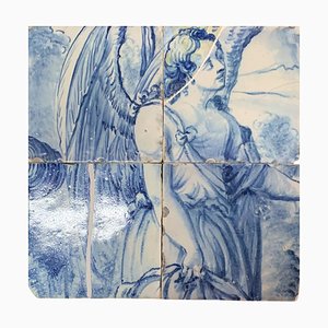 Panel de azulejos portugueses del siglo XVII con decoración de santo