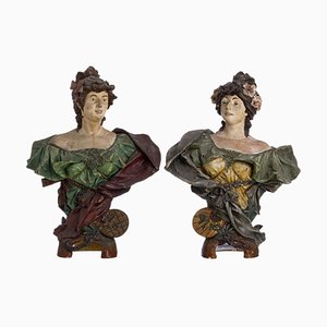 Artiste, France, Bustes de Femme Art Nouveau, 20ème Siècle, Terre Cuite, Set de 2