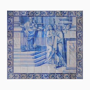 Panel de azulejos portugueses del siglo XVIII con decoración de boda virgen