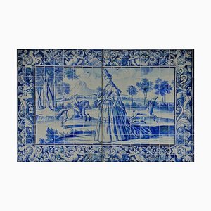 18th Century Portuguese Azulejos Tiles Panel with Lady Vase Decor