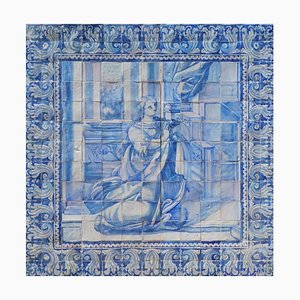 18th Century Portuguese Azulejos Tiles Panel with Prayer Decor