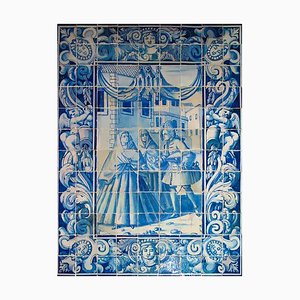 Pannello con piastrelle Azulejos portoghesi, XVIII secolo, con decoro Cityside