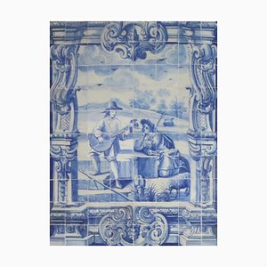 Portugiesisches Azulejos-Fliesenpaneel, 18. Jh. mit Troubadour-Dekor