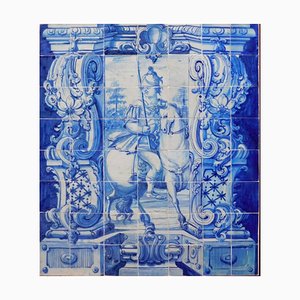 Panel de azulejos portugueses del siglo XVIII con decoración de jarrón de caballero