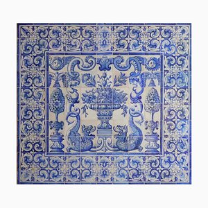 18th Century Portuguese Azulejos Tiles Panel with Vase Decor