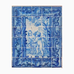 18th Century Portuguese Azulejos Tiles Panel with Angels Decor