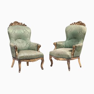 Italian Armchairs in Carved and Gilded Wood, 19th Century, Set of 2