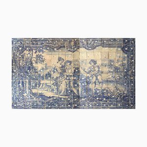 Panel de azulejos portugueses del siglo XVIII con escena romántica