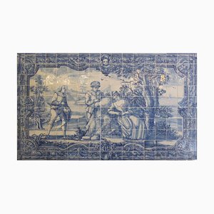 18th Century Portuguese Azulejos Tiles Panel with Romantic Scene