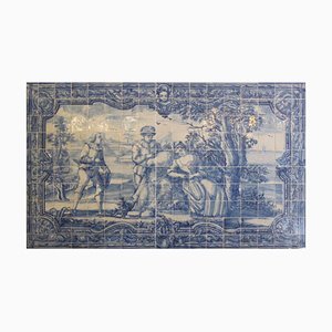 Pannello di piastrelle Azulejos portoghesi, XVIII secolo, con scena romantica