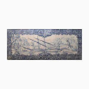 18th Century Portuguese Azulejos Tiles Panel with River Scene