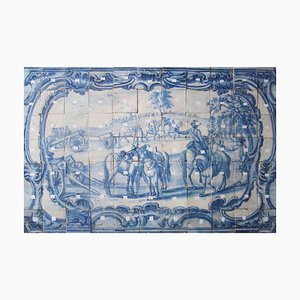 Pannello di piastrelle Azulejos portoghesi, XVIII secolo, con scena di caccia