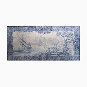 18th Century Portuguese Azulejos Tiles Panel with River Scene