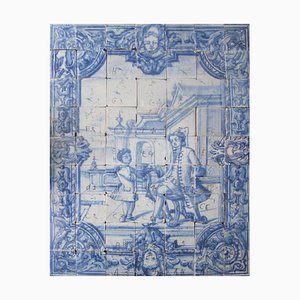 Panel de azulejos portugueses del siglo XVIII con escena de ocio