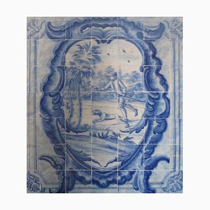 18th Century Portuguese Azulejos Tiles Panel with Hunting Scene