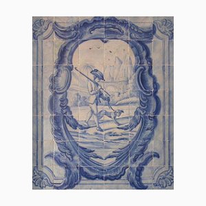 Pannello di piastrelle Azulejos portoghesi, XVIII secolo, con scena di caccia