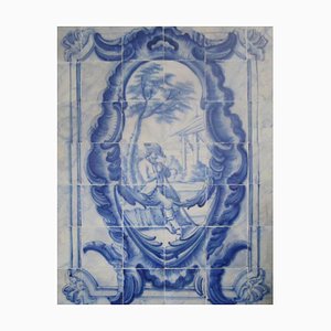 Panneau de Carreaux Azulejos avec Scène de Chasse, Portugal, 18ème Siècle