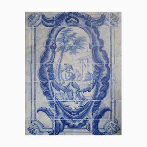 Pannello di piastrelle Azulejos portoghesi, XVIII secolo, con scena di caccia