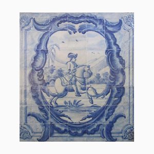 18th Century Portuguese Azulejo Tiles Panel with Hunting Scene