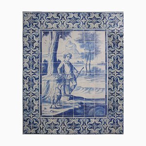 Portugiesisches Azulejos-Fliesenpaneel aus dem 18. Jh. mit dem Jungen und dem Hund