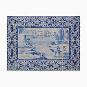 Panel de azulejos portugueses del siglo XVIII con paisaje de campo