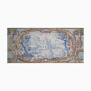 Panel de azulejos portugueses del siglo XVIII con paisaje de campo