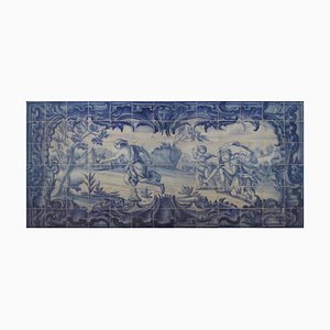 Pannello di piastrelle Azulejos portoghesi del XVIII secolo con scena di campagna