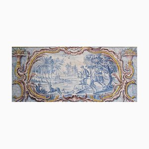 Pannello di piastrelle Azulejos portoghesi del XVIII secolo con scena di campagna